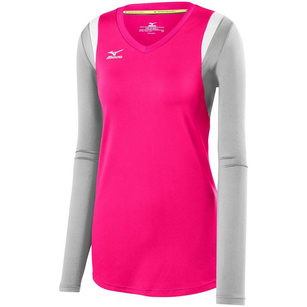 Mizuno Women's Balboa 5.0 Long Sleeve Volleyball Jersey Pink/Silver (440645-OAX)